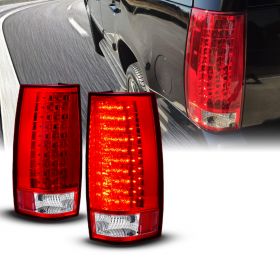 AmeriLite for 2007-2014 Chevy Tahoe Suburban GMC Yukon XL Rosso Red LED Replacement Tail Lights Assembly Pair - Passenger and Driver Side