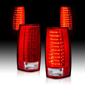 AmeriLite for 2007-2014 Chevy Tahoe Suburban GMC Yukon XL Rosso Red LED Replacement Tail Lights Assembly Pair - Passenger and Driver Side