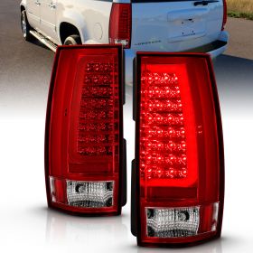 AmeriLite for 2007-2014 Chevy Tahoe Suburban / GMC Yukon XL Denali Replacement Crystal Red C-Type LED Tube Tail Lights Set - Passenger and Driver Side