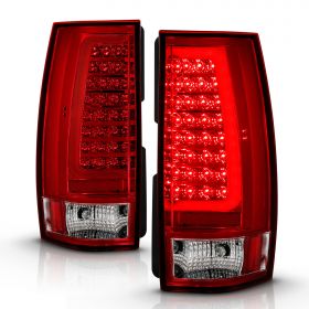 AmeriLite for 2007-2014 Chevy Tahoe Suburban / GMC Yukon XL Denali Replacement Crystal Red C-Type LED Tube Tail Lights Set - Passenger and Driver Side