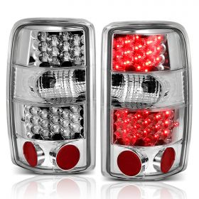 AmeriLite for 2000-2006 Chevy Tahoe/Suburban : GMC Yukon Chrome LED Replacement Brake Tail Lights Set + Bulb Harness - Passenger and Driver Side