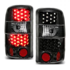 AmeriLite for 2000-2006 Chevy Tahoe/Suburban : GMC Yukon Dark Black LED Brake Tail Lights Assembly Set + Bulb Harness - Passenger and Driver Side