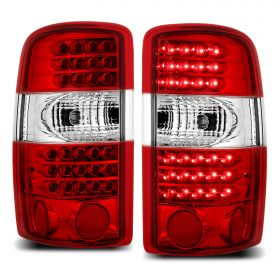 AmeriLite for 2000-2006 Chevy Tahoe/Suburban | GMC Yukon Crystal Red LED Brake Tail Lights Assembly + Bulb Set - Passenger and Driver Side