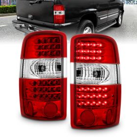 AmeriLite for 2000-2006 Chevy Tahoe/Suburban | GMC Yukon Crystal Red LED Brake Tail Lights Assembly + Bulb Set - Passenger and Driver Side
