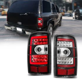 AmeriLite for 2000-2006 Chevy Tahoe Suburban/GMC Yukon Denali XL Black LED Tube Replacement Taillights Assembly Brake Lamps Set - Passenger and Driver Side