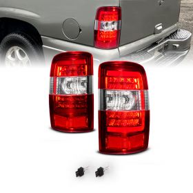 AmeriLite for 2000-2006 Chevy Tahoe Suburban/GMC Yukon Denali XL Red Clear LED Tube Replacement Taillights Assembly Brake Lamps Set - Passenger and Driver Side