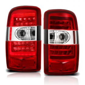 AmeriLite for 2000-2006 Chevy Tahoe Suburban/GMC Yukon Denali XL Red Clear LED Tube Replacement Taillights Assembly Brake Lamps Set - Passenger and Driver Side