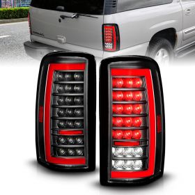 AmeriLite for 2000-2006 Chevy Tahoe Suburban GMC Yukon Denali XL [Full LED] C-Type Tube Black Replacement Tail Lights Assembly Set - Passenger and Driver Side