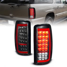 AmeriLite for 2000-2006 Chevy Tahoe Suburban GMC Yukon Denali XL [Full LED] C-Type Tube Smoke Black Replacement Tail Lights Assembly Set - Passenger and Driver Side