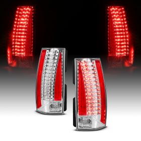 AmeriLite Chrome LED Replacement Brake Tail Lights Set For Cadillac Escalade (Do Not Fit EXT) - Passenger and Driver Side
