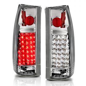 AmeriLite for 1988-2000 Chevy GMC C/K 1500 2500 3500 Pickup Tahoe Suburban Chrome LED Tail Lights Assembly Set - Passenger and Driver Side