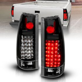 AmeriLite for 1988-2000 Chevy GMC C/K Truck Suburban SUV Yukon Clear Red LED Replacement Tail Lights w/Bulb Set - Passenger and Driver Side