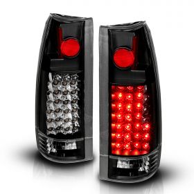 AmeriLite for 1988-2000 Chevy GMC C/K Truck Suburban SUV Yukon Clear Red LED Replacement Tail Lights w/Bulb Set - Passenger and Driver Side