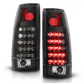 AmeriLite for 88-99 Chevy GMC Full Size C/K Series Pickup Truck Black Housing LED Replacement Taillights Assembly Pair - Passenger and Driver Side