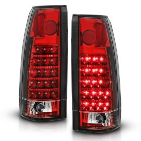 AmeriLite for 1988-1999 Chevy GMC Full Size C/K Series Pickup Truck Red Housing LED Replacement Taillights Assembly Pair - Passenger and Driver Side