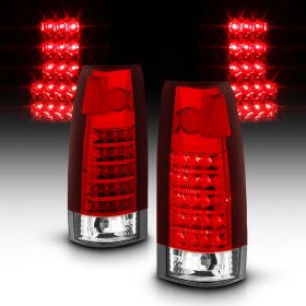 AmeriLite for 1988-1999 Chevy GMC Full Size C/K Series Pickup Truck Crystal Red LED Replacement Taillights Assembly Pair - Passenger and Driver Side