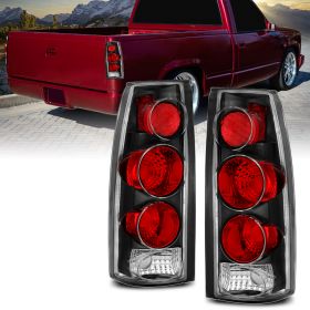 AmeriLite for Chevy GMC [C/K Truck Silverado Sierra Suburban Blazer Tahoe Yukon] Euro Style Black Replacement Tail Lights Set - Passenger and Driver Side