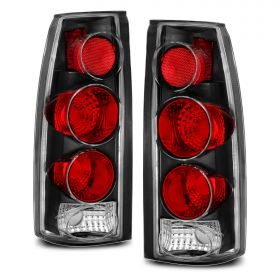 AmeriLite for Chevy GMC [C/K Truck Silverado Sierra Suburban Blazer Tahoe Yukon] Euro Style Black Replacement Tail Lights Set - Passenger and Driver Side