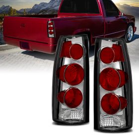 AmeriLite for Chevy GMC [C/K Truck Silverado Sierra Suburban Blazer Tahoe Yukon] Euro Style Chrome Replacement Tail Lights Set - Passenger and Driver Side