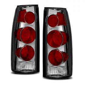 AmeriLite for Chevy GMC [C/K Truck Silverado Sierra Suburban Blazer Tahoe Yukon] Euro Style Chrome Replacement Tail Lights Set - Passenger and Driver Side