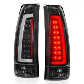 AmeriLite for 1988-1999 Chevy GMC C/K Silverado Suburban SUV Clear Black C-Type LED Tube Tail Lights Set - Passenger and Driver Side