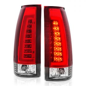 AmeriLite for 1988-1999 Chevy GMC C/K Full Size Tahoe Suburban Crystal Red C-Type LED Tube Tail Lights Set - Passenger and Driver Side