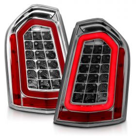 AmeriLite Chrome [Full LED] Sequential Signal Replacement Crystal Red Tube Tail Lights Lamp for 2011-2014 Chrysler 300 - Passenger and Driver Side