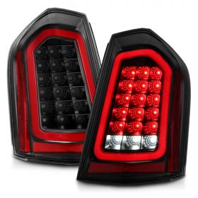 AmeriLite Black [Full LED] Sequential Signal Replacement Clear Black Red Tube Tail Lights for 2011-2014 Chrysler 300 - Passenger and Driver Side
