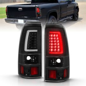 AmeriLite for 2003-2006 Chevy Silverado 1500 2500 3500 Clear Black C-Type LED Tube Replacment Tail Lights Brake Lamp Set - Passenger and Driver Side