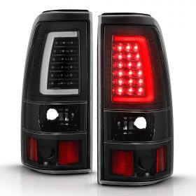 AmeriLite for 2003-2006 Chevy Silverado 1500 2500 3500 Clear Black C-Type LED Tube Replacment Tail Lights Brake Lamp Set - Passenger and Driver Side