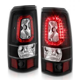AmeriLite for 2003-2006 Chevy Silverado 1500 2500 3500 04-06 Sierra Clear Black LED Replacment Taillights Brake Lamp Set - Passenger and Driver Side