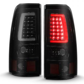 AmeriLite for 2003-2006 Chevy Silverado 1500 2500 3500 Dark Black C-Type LED Tube Replacment Tail Lights Brake Lamp Set - Passenger and Driver Side