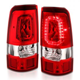 AmeriLite for 2003-2006 Chevy Silverado 1500 2500 3500 04-06 Sierra Clear Red LED Replacment Taillights Brake Lamp Set - Passenger and Driver Side
