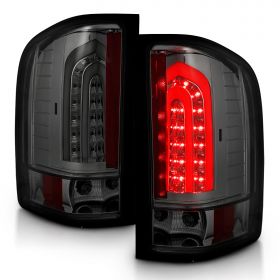 AmeriLite for 2007-2013 Chevy Silverado | GMC Sierra Heavy Duty Smoke LED Tube Taillights Rear Lamp Assembly Set - Passenger and Driver Side