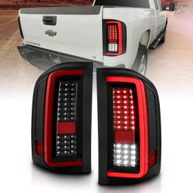 AmeriLite Crystal [Full LED] Light Tube Replacement Taillights for 2007-13 Chevy Silverado 1500 2500HD 3500HD Pair - Driver and Passenger Side
