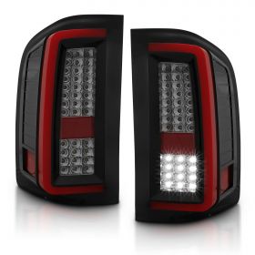 AmeriLite Smoke [Full LED] Light Tube Replacement Taillights for 2007-13 Chevy Silverado 1500 2500HD 3500HD Pair - Driver and Passenger Side