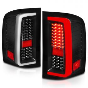 AmeriLite for 2007-2013 Chevy Silverado 1500 2500HD 3500HD Pure Black [Full LED] Light Tube Replacement Taillights Pair - Driver and Passenger Side