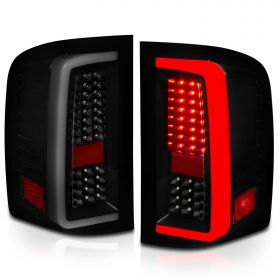 AmeriLite for 2007-2013 Chevy Silverado 1500 2500HD 3500HD Pure Smoke Black [Full LED] Light Tube Replacement Taillights Pair - Driver and Passenger Side
