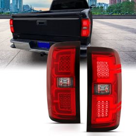 AmeriLite Replacement Taillights for 2014-2018 Chevy Silverado 1500 2500 3500 GMC Sierra Red Sequential LED Tube Pair - Driver and Passenger Side