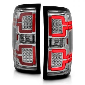 AmeriLite Replacement Taillights for 2014-2018 Chevy Silverado 1500 2500 3500 GMC Sierra Crystal Chrome Sequential LED Tube Pair - Driver and Passenger Side