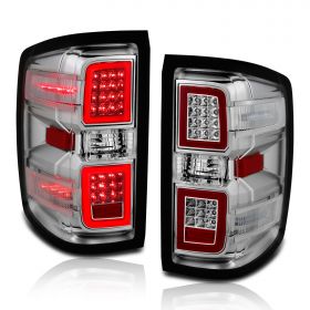 AmeriLite for 2014-2018 Chevy Silverado 1500 2500 3500 GMC Sierra Crystal Clear Chrome LED Taillights Brake Lamp Pair - Driver and Passenger Side