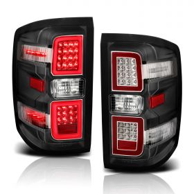 AmeriLite for 2014-2018 Chevy Silverado 1500 2500 3500 GMC Sierra Black LED Light Tube Taillights Brake Lamp Pair - Driver and Passenger Side