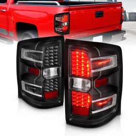 AmeriLite for Chevy Silverado 1500 2500 3500 GMC Sierra 3500HD LED Black Replacement Tail Light Assembly Pair - Passenger and Driver Side