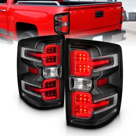 AmeriLite for Chevy Silverado 1500 2500 3500 GMC Sierra 3500HD LED Tube Black Replacement Tail Light Assembly Pair - Passenger and Driver Side