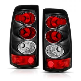 AmeriLite Black Rear Brake Tail Lights Replacement Set For Chevy Silverado Truck - Passenger and Driver Side
