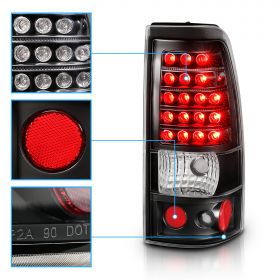 AmeriLite Black LED Replacement Brake Tail Lights Set For 03-06 Chevy Silverado - Passenger and Driver Side