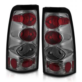 AmeriLite for 1999-2002 Chevy Silverado : GMC Sierra Smoke Euro Replacement Brake Tail Lights Set - Passenger and Driver Side