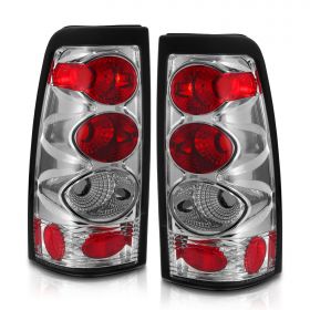 AmeriLite for 1999-2002 Chevy Silverado : GMC Sierra Euro Style Chrome Replacement Brake Tail Lights Set - Passenger and Driver Side
