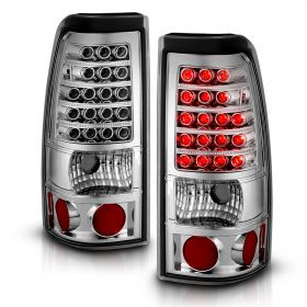 AmeriLite Chrome LED Replacement Brake Tail Lights Set For 99-02 Chevy Silverado : 99-06 GMC Sierra - Passenger and Driver Side