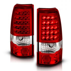 AmeriLite Red/Clear LED Replacement Brake Tail Lights Set For 99-02 Chevy Silverado : 99-06 GMC Sierra - Passenger and Driver Side